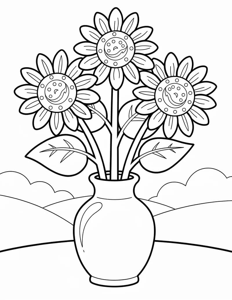 Coloring page — Friendly Sunflowers
