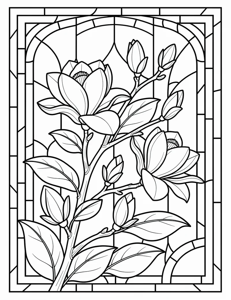 Coloring page — Stained Glass Blossoms