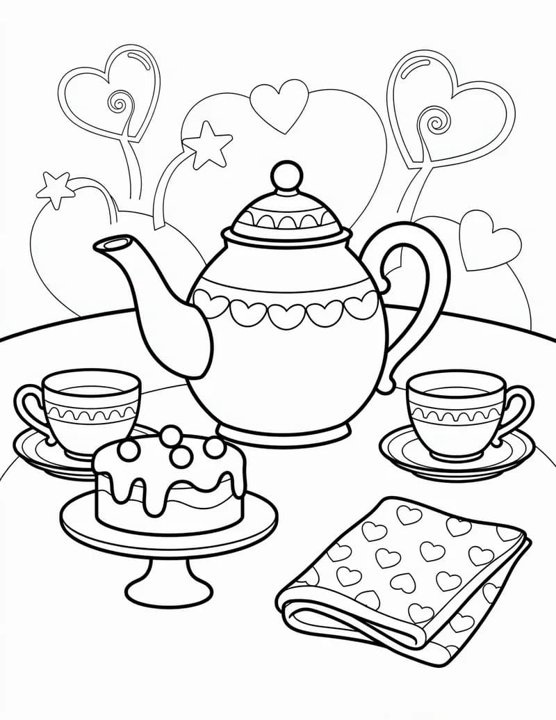 Coloring page — Teatime Still Life