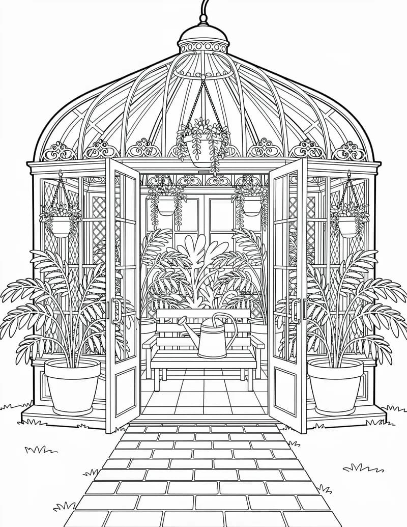 Coloring page — Victorian Greenhouse
