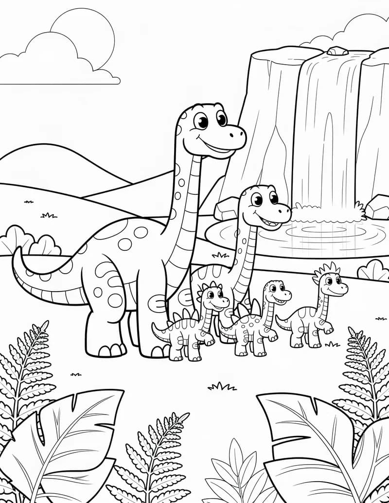 Coloring page — Dinosaur Family Stroll