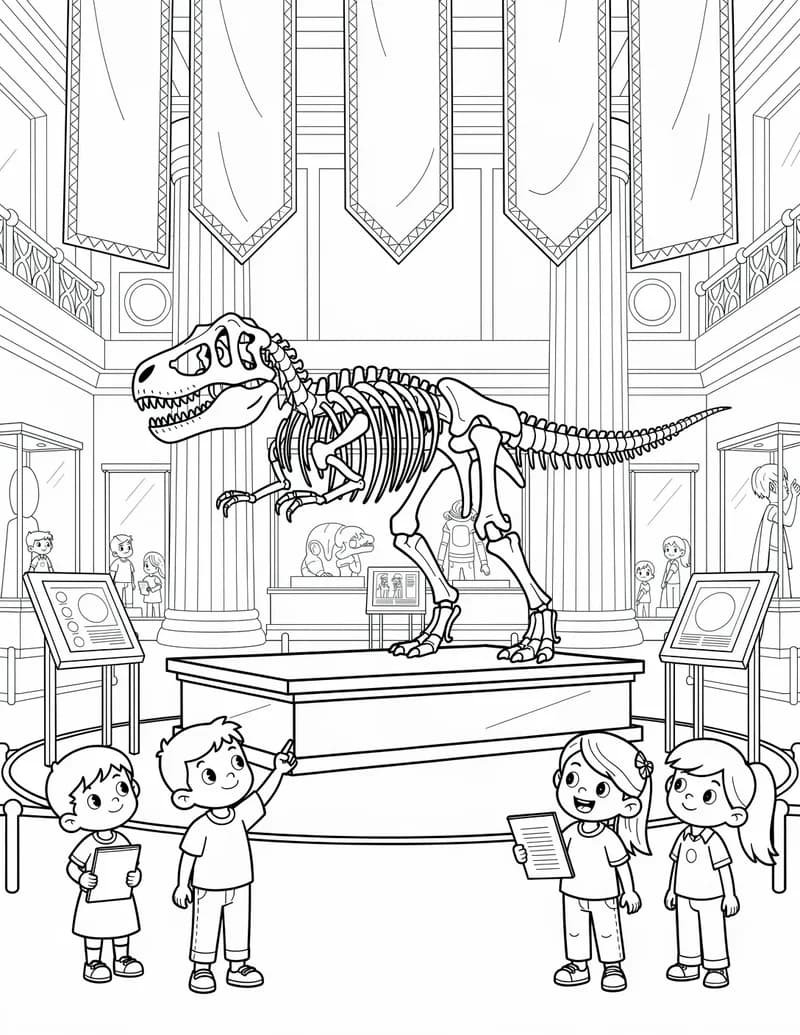 Coloring page — Fossil Museum Hall