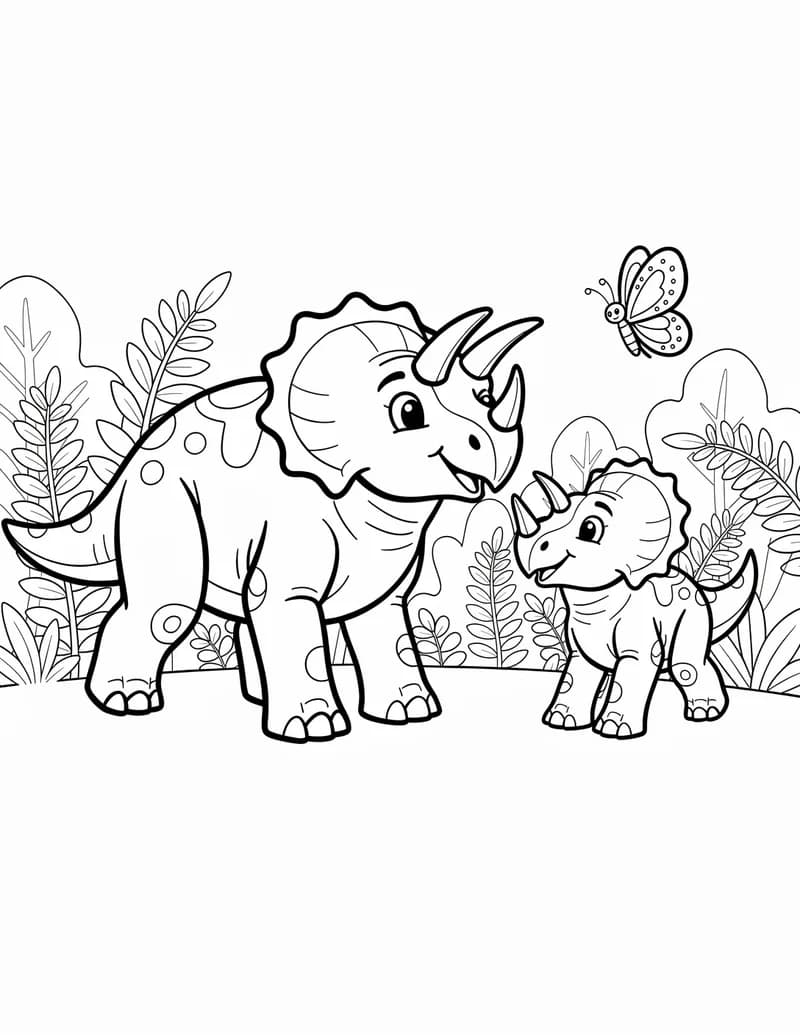 Coloring page — Triceratops Family