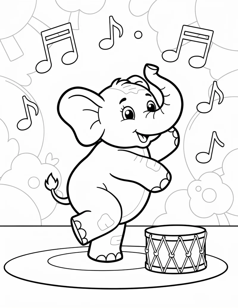 Coloring page — Dancing Elephant