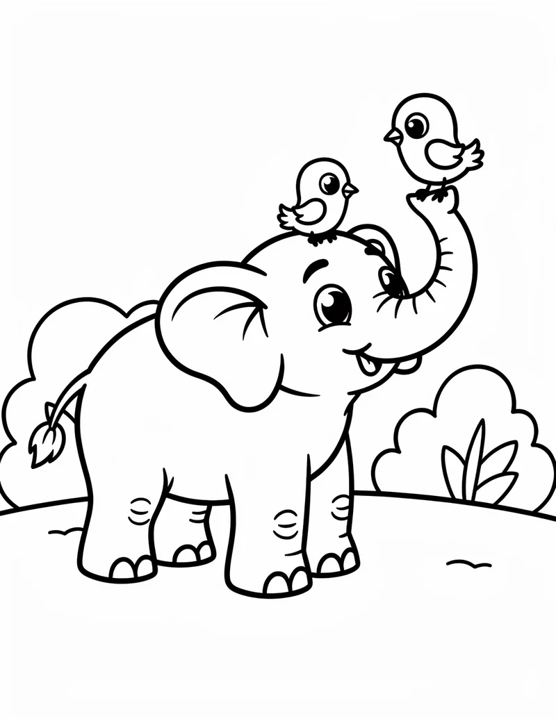 Coloring page — Elephant and Bird Friend