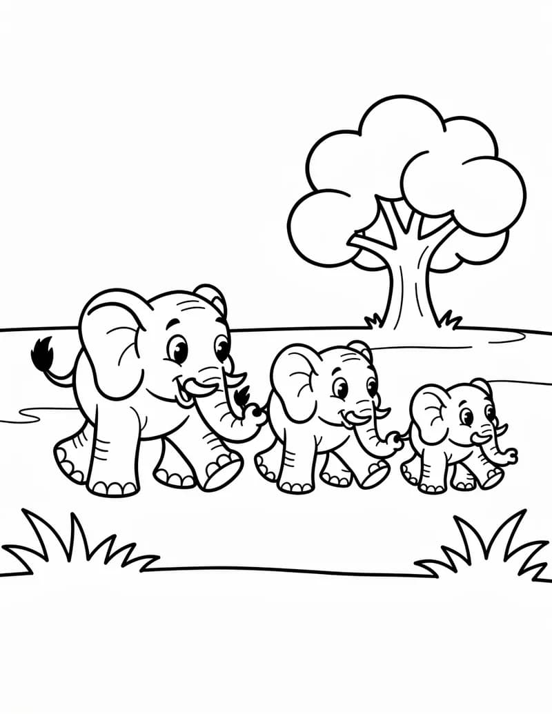 Coloring page — Elephant Family March