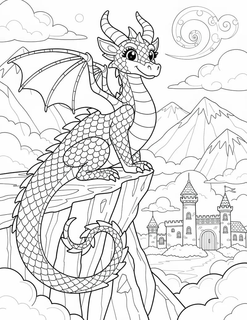 Coloring page — Dragon's Mountain Perch