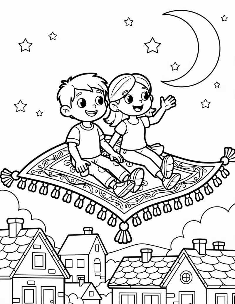 Coloring page — Flying Carpet Ride