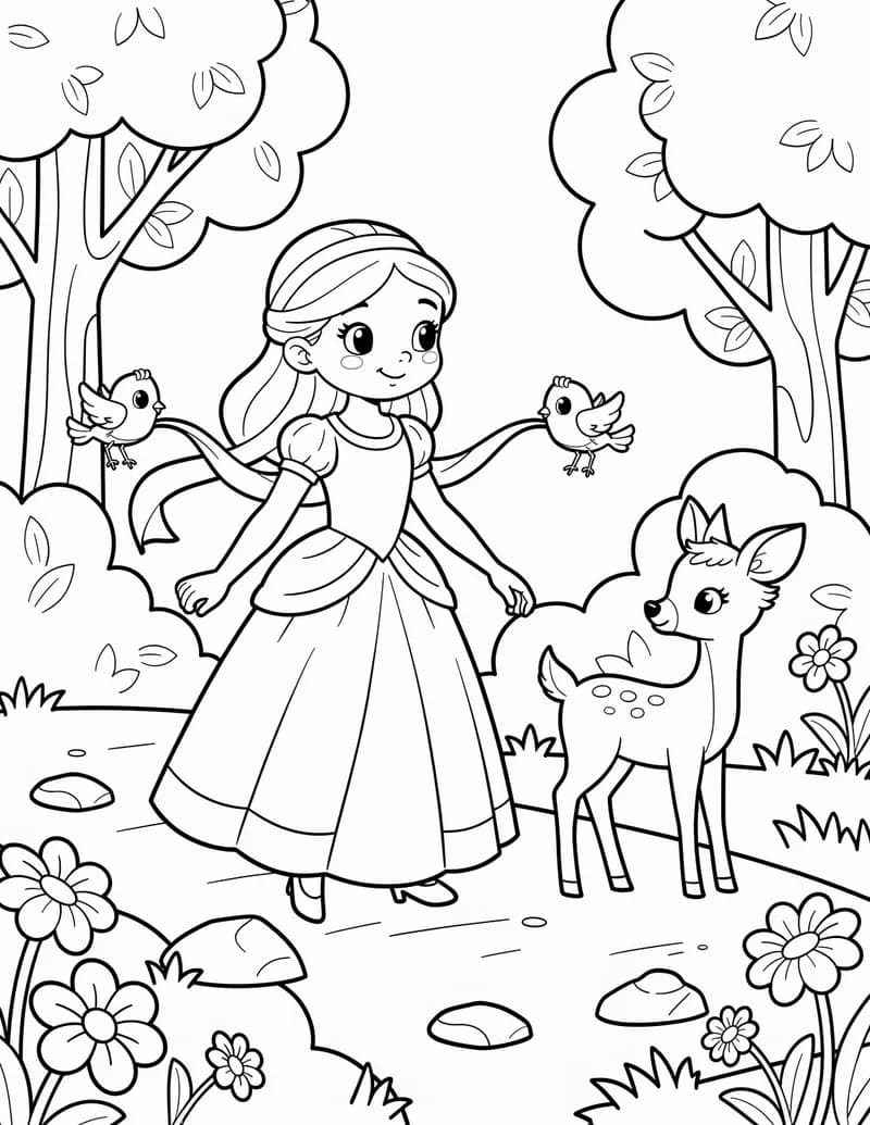 Coloring page — Princess Forest Walk