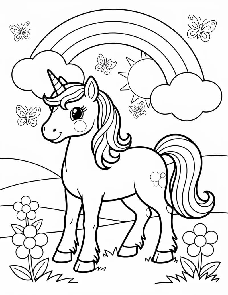 Coloring page — Unicorn Meadow