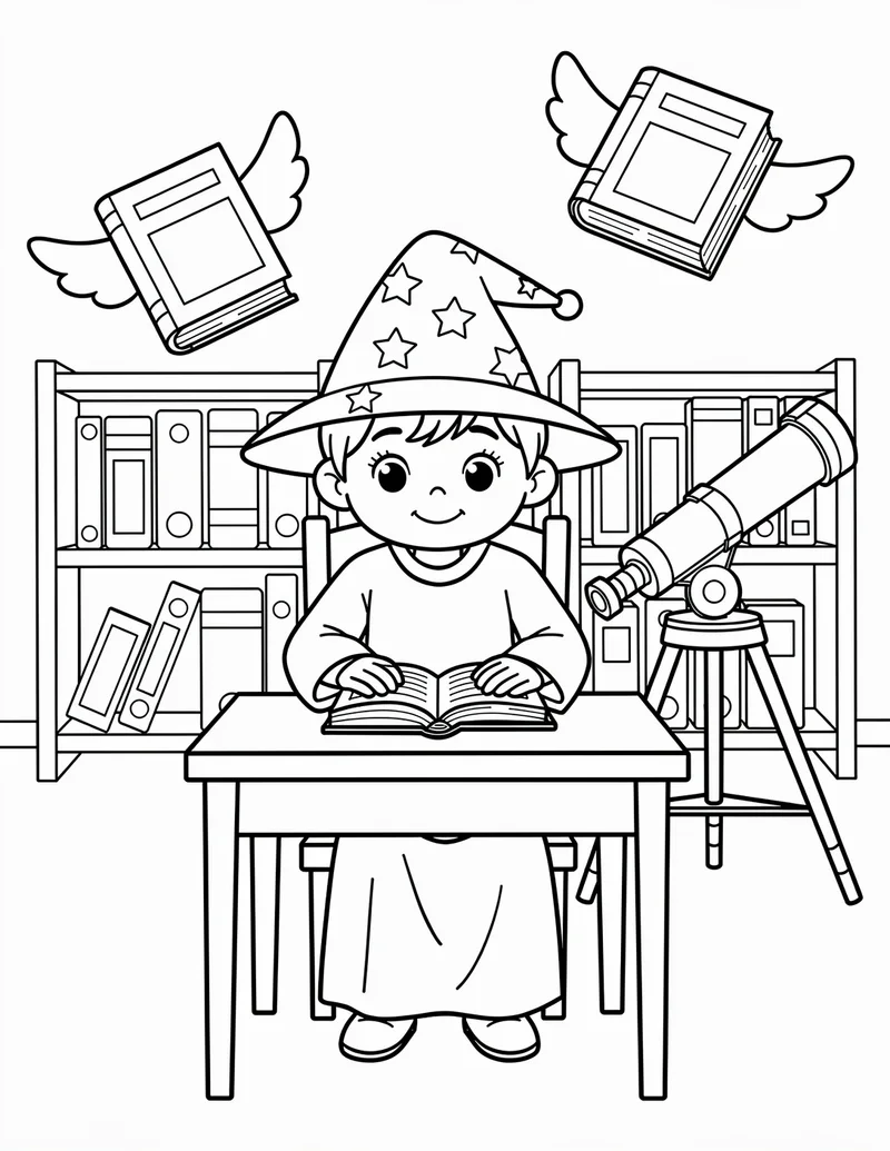 Coloring page — Wizard's Library