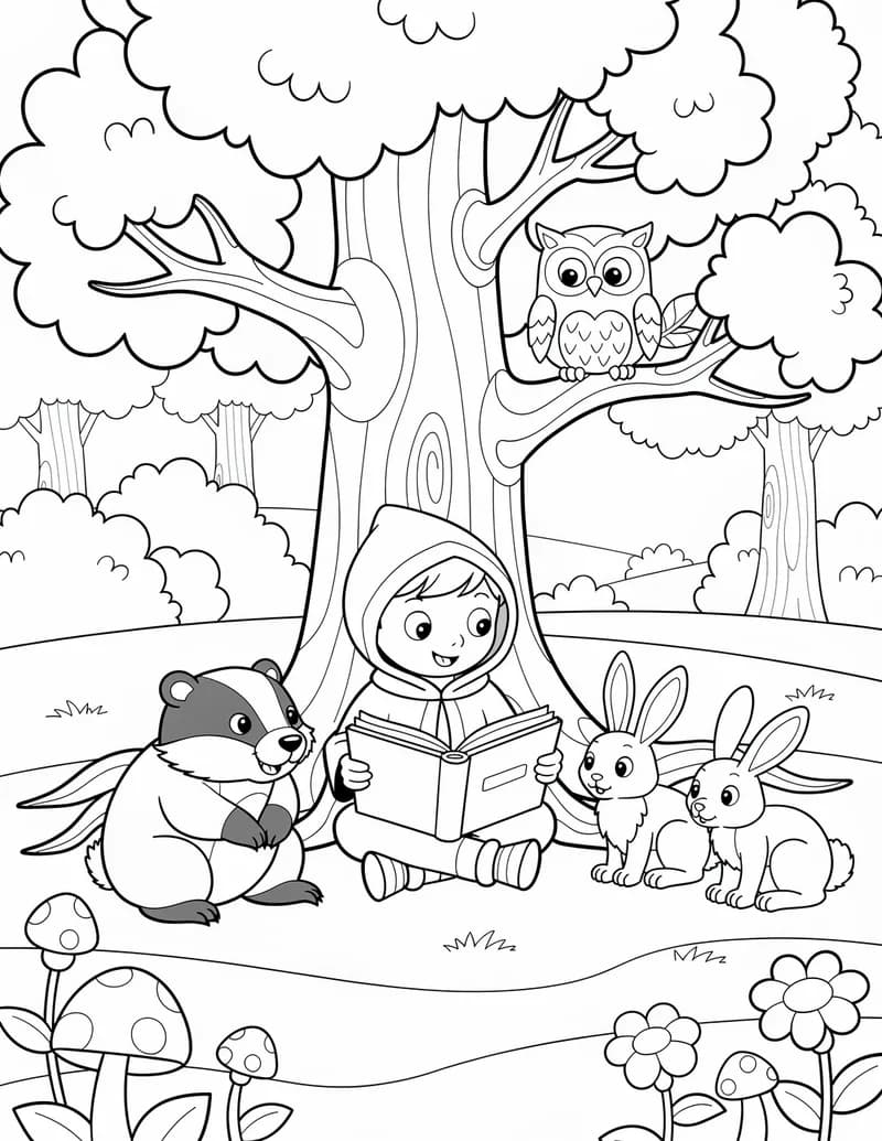 Coloring page — Woodland Storytime