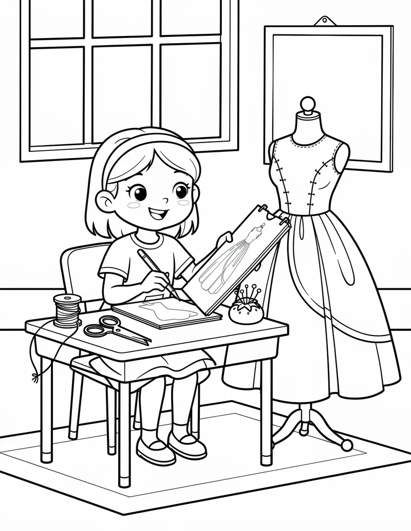 Coloring page — Fashion Designer Studio