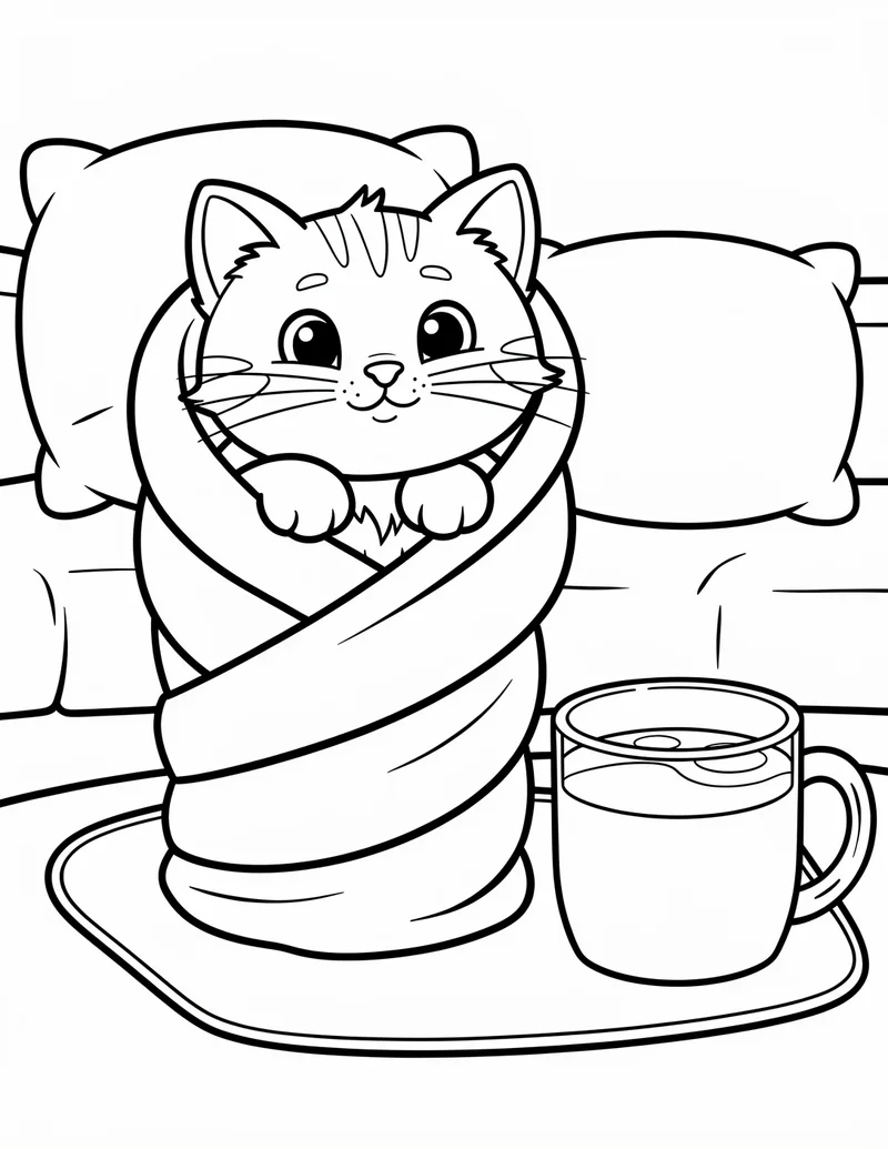 Coloring page — Cozy Kitten