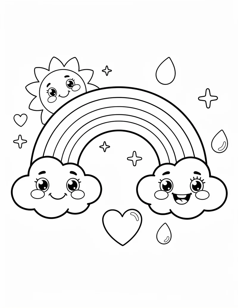 Coloring page — Rainbow and Friends