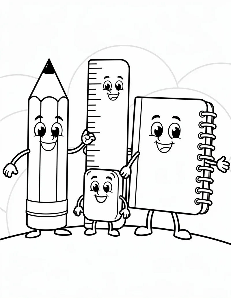Coloring page — School Supply Pals