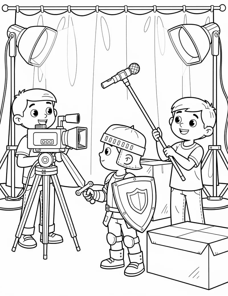 Coloring page — Film Crew in Action