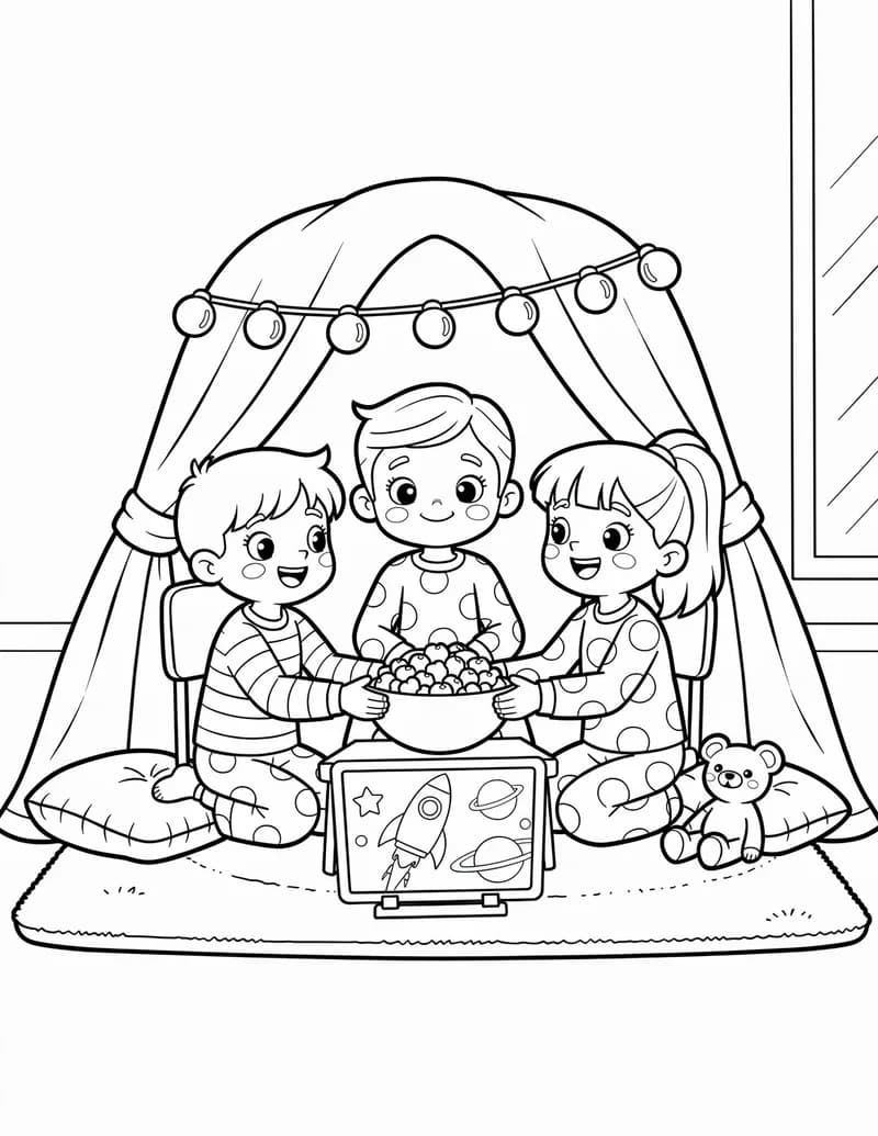 Coloring page — Movie Night Fort