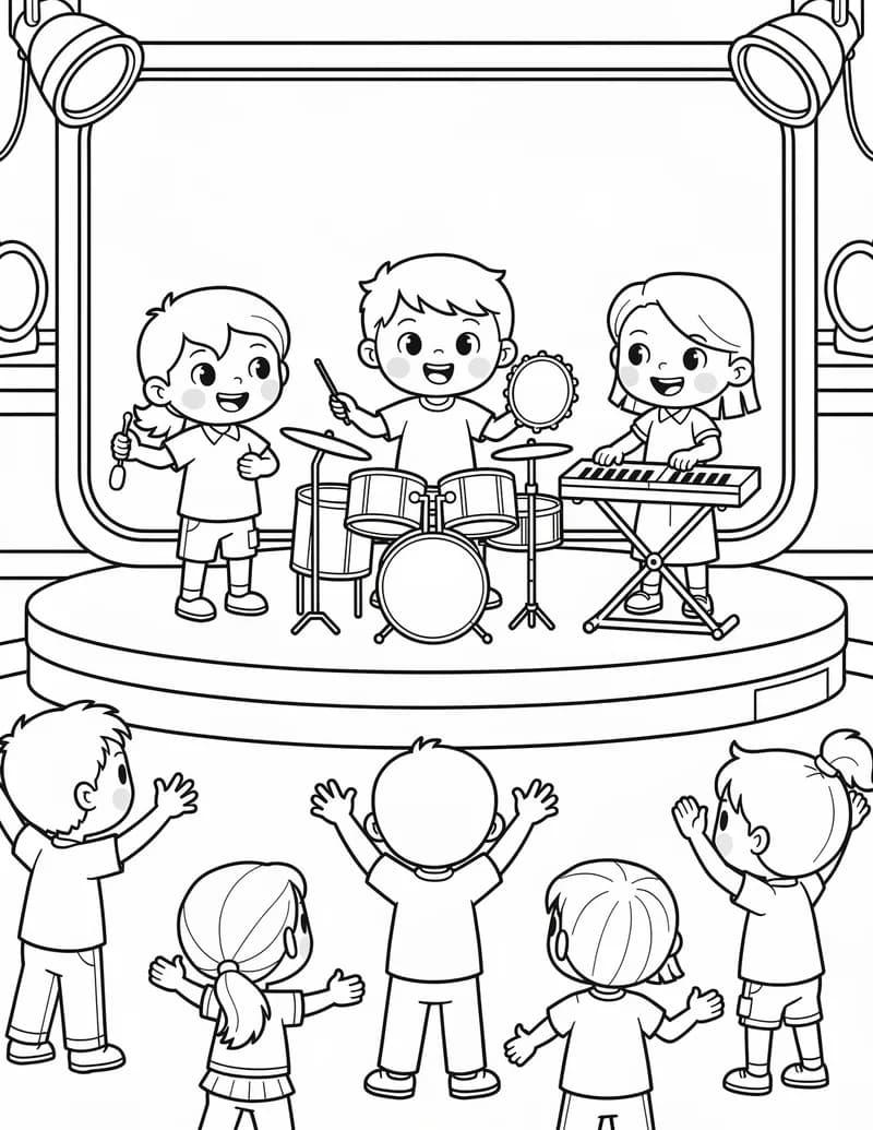 Coloring page — Music and Dance Show