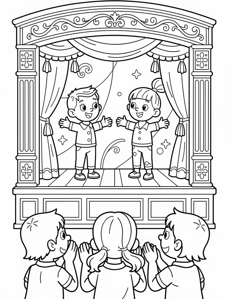 Coloring page — Puppet Theater Show