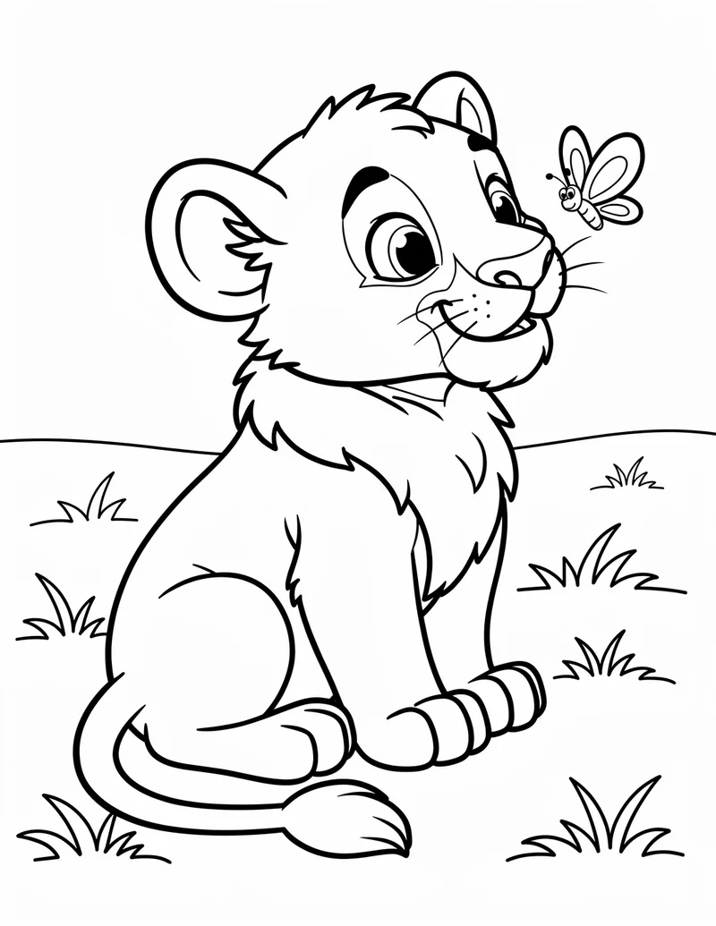 Coloring page — Lion and the Butterfly