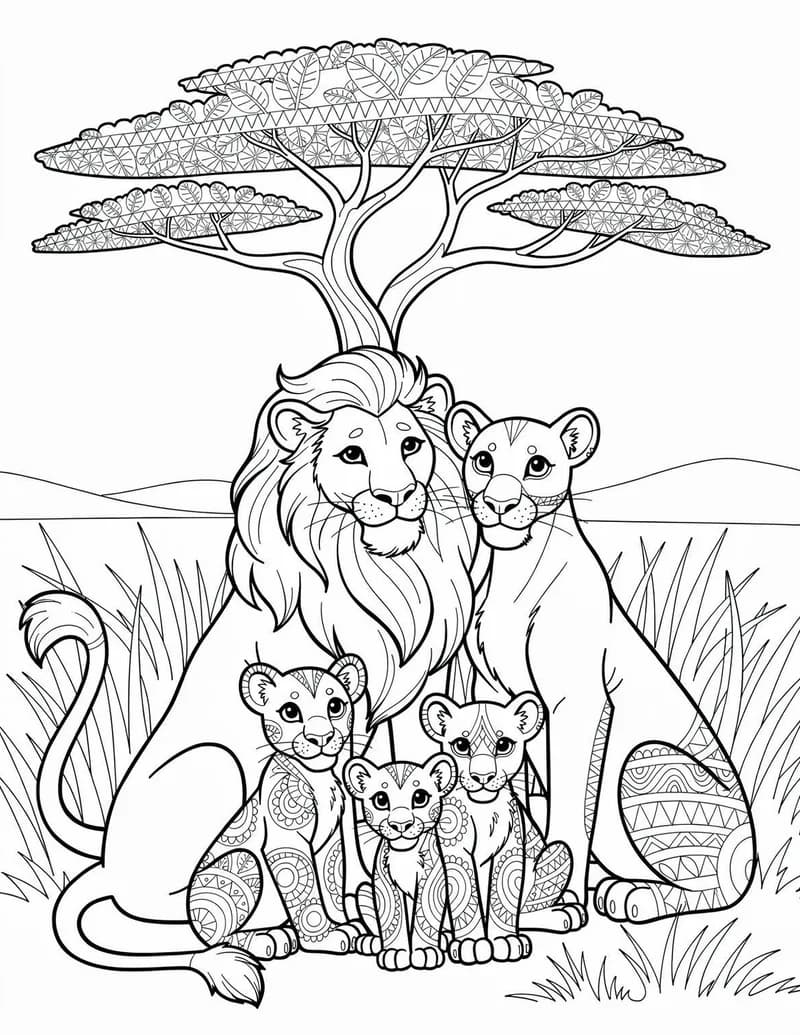 Coloring page — Lion Pride Portrait