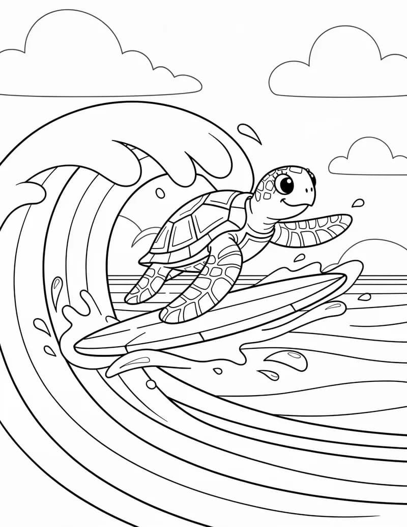 Coloring page — Riding the Wave