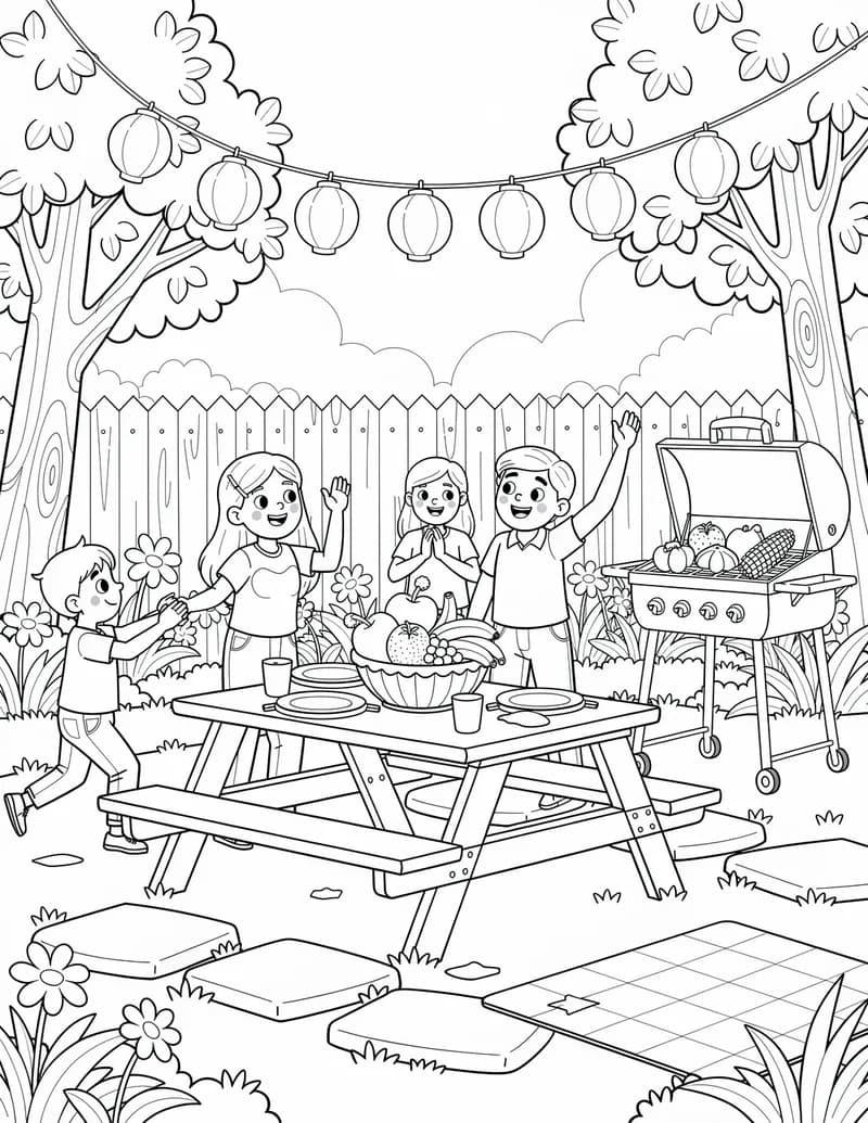 Coloring page — Backyard Summer Party