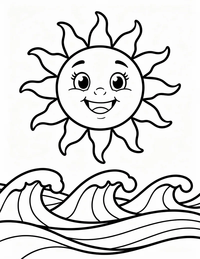 Coloring page — Sun and Waves