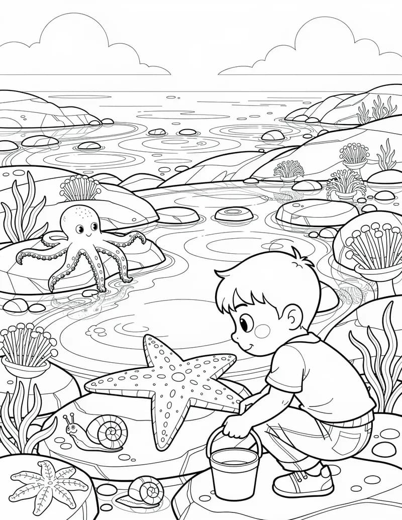 Coloring page — Tide Pool Discovery