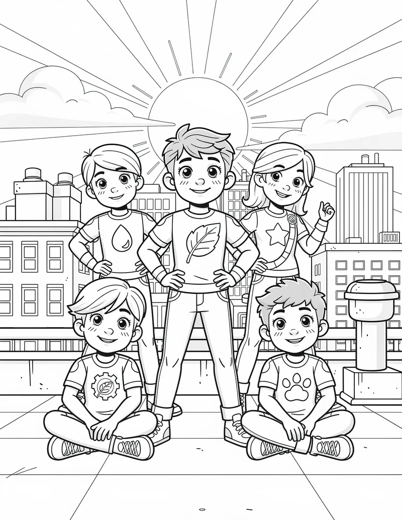 Coloring page — Team of Young Heroes
