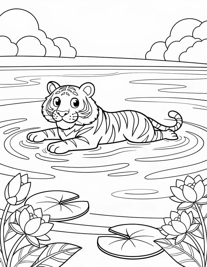 Coloring page — Swimming Tiger