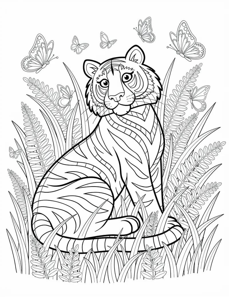 Coloring page — Tiger in the Tall Grass