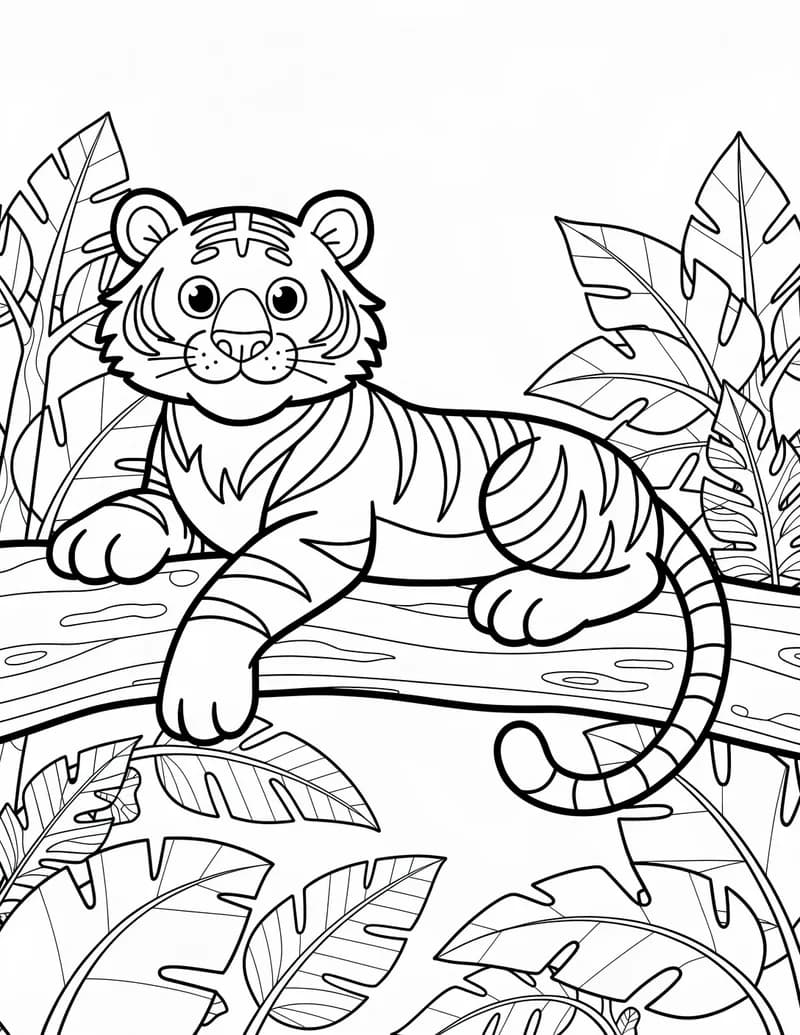 Coloring page — Tiger on the Branch