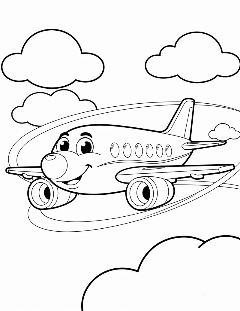 Coloring page — Airplane in the Clouds