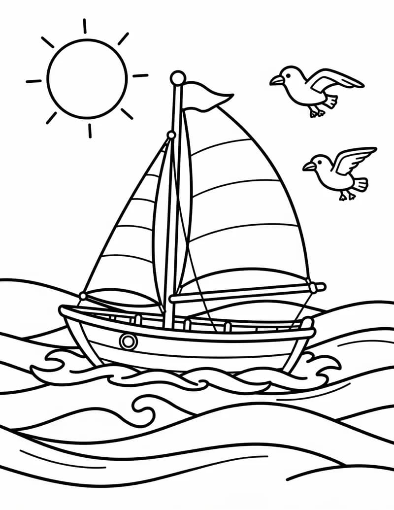 Coloring page — Sailboat on the Waves