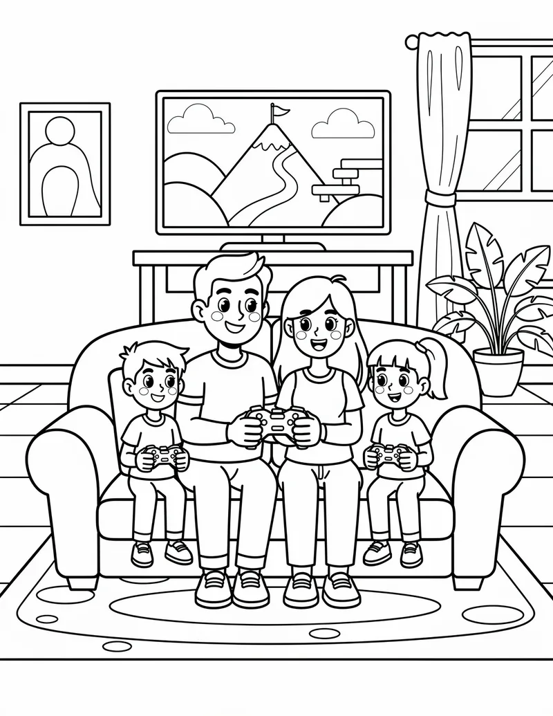 Coloring page — Family Game Night