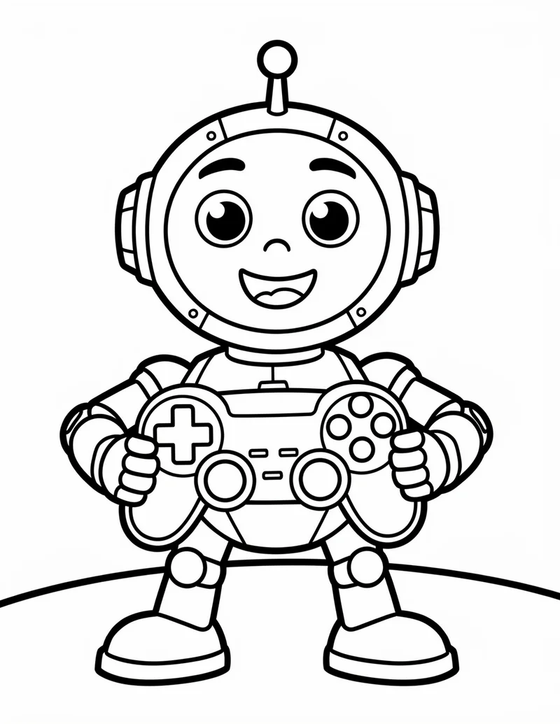Coloring page — Friendly Gaming Robot