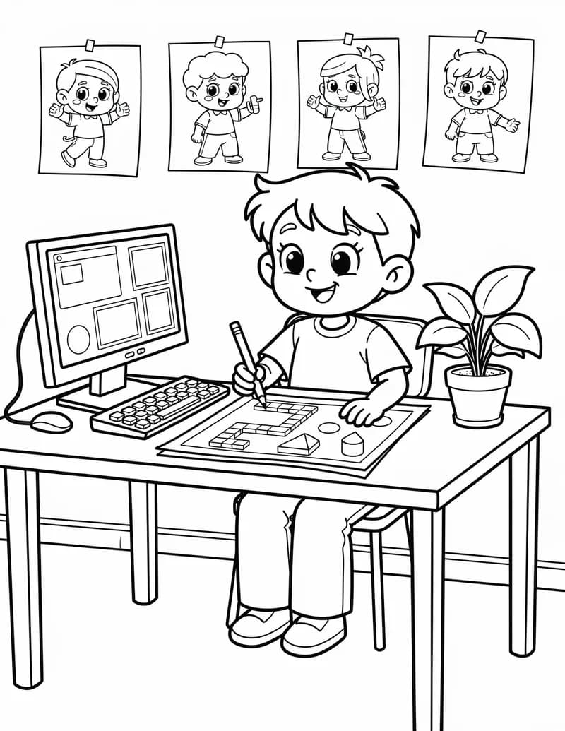 Coloring page — Game Designer at Work
