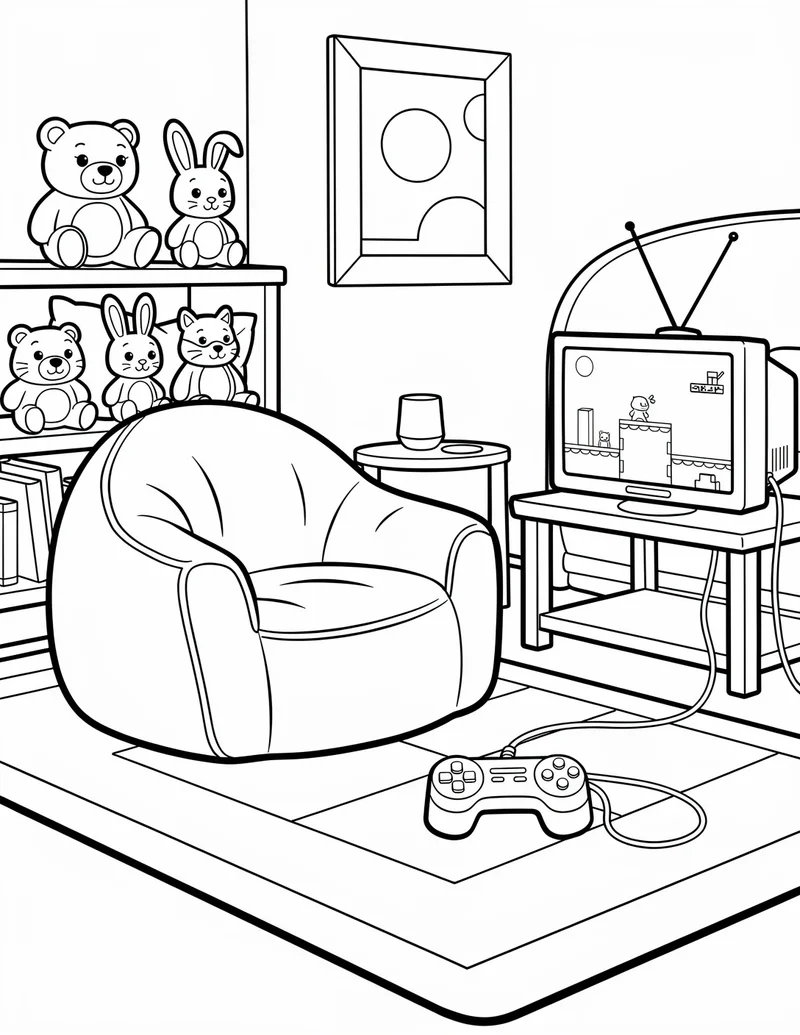 Coloring page — Gaming Bedroom